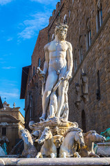 Famous Fountain of Neptune on Piazza della Signoria in Florence,