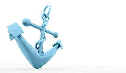 Blue anchor rendered isolated on white