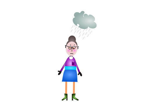 Frau mit Regenwolke über dem Kopf
