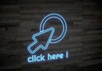 Obraz premium 3d graphic of a stylish click here sign on classy stone wall