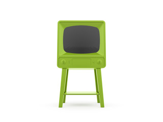 Green vintage TV isolated on white