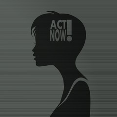 woman silhouette with act now inside