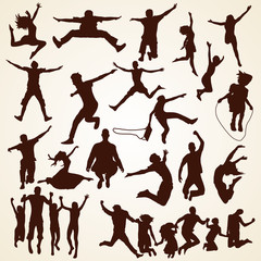 Fototapeta premium People jumping silhouettes, Menschen springen Vektor