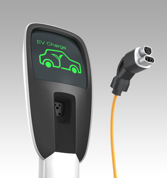 Electric car charging station. 3D rendering with clipping path.