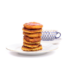 Thick pancakes and tea