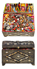 set of ancient decorated treasure chests