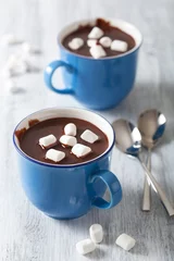 Fotobehang Chocolade warme chocolademelk met mini marshmallows