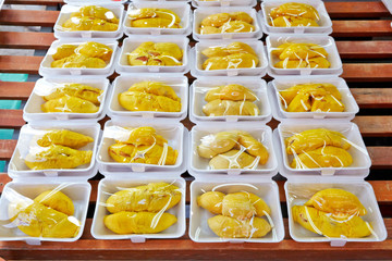 peeled durian at the street market