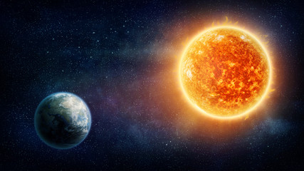 Obraz premium Planet Earth and sun