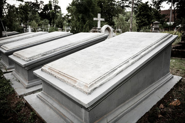 Tombstones in very old cemetery Museum Prasasti