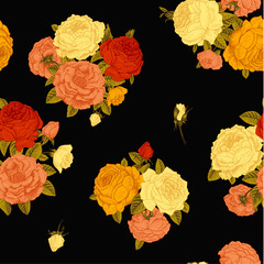 Seamless vector vintage floral pattern with Victorian bouquet