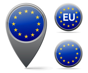 Europe button, place sign, EU flag