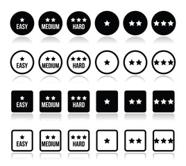Easy, medium, hard level with stars icons set