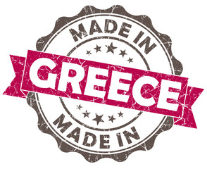 made in greece pink grunge seal isolated on white background