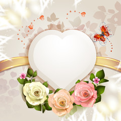 Background with heart and roses for Valentine's