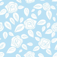 Vintage seamless pattern Roses (white with blue)