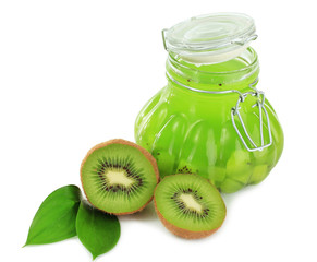 Tasty kiwi jam isolated on white