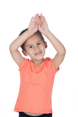 little boy with orange  shirt