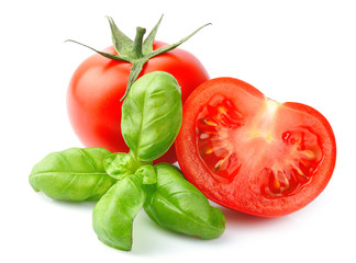 Tomatoes and basil leaves