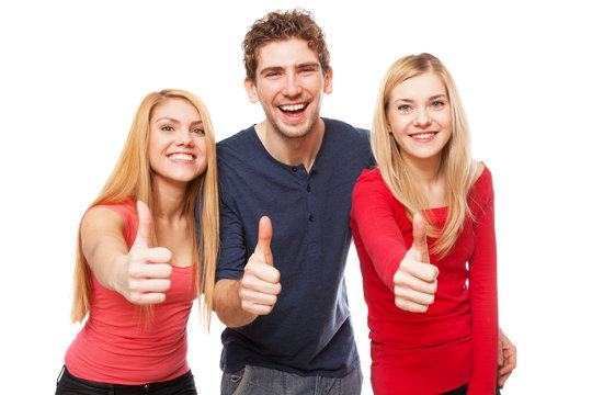 Three Young People On White Background