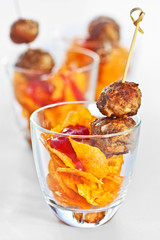 Meatballs with potato chips