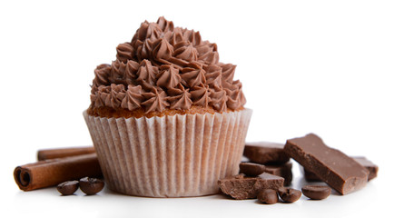 Tasty cupcake with butter cream, isolated on white