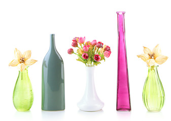 Different decorative vases isolated on white