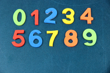 Colorful numbers on school desk background
