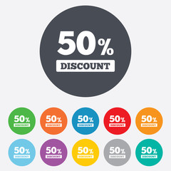50 percent discount sign icon. Sale symbol.