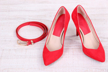 Beautiful red female shoes and  belt