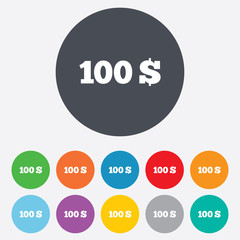 100 Dollars sign icon. USD currency symbol.