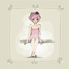 illustrated girl in sauna