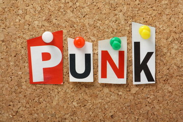 The word Punk on a cork notice board