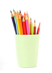 Colorful pencils in a cup