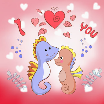 Lovers seahorses greeting card for Valentine's day