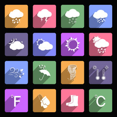 Vector weather flat icons. Long shadow design