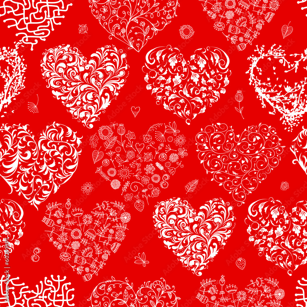 Poster seamless pattern with valentine hearts for your design