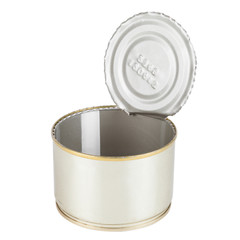 Opened Tin can isolated on white, canned food