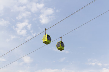 Cableway under blue sky. Zaragoza