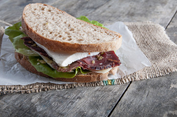 Sandwich from smoked meat