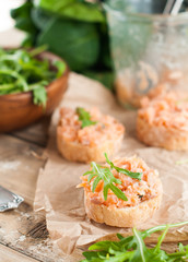sandwiches with salmon pate and arugula