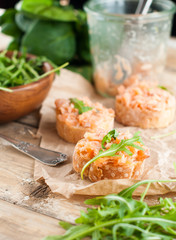 sandwiches with salmon pate and arugula