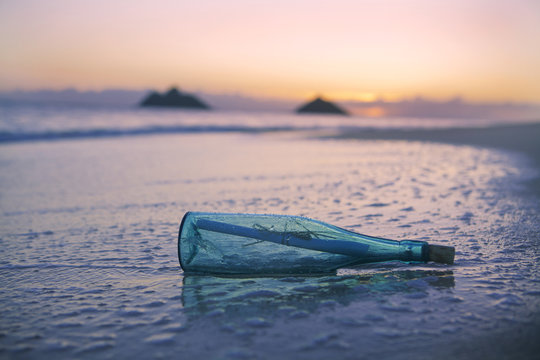 message in a bottle on the beach