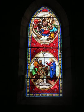 Marsilly - Vitrail de l'Eglise du XIXe - La p&ecirc;che miraculeuse