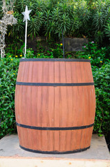 Outdoor, wooden beer barrel for party