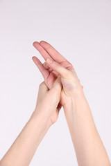 Hand yoga gesture isolated on white