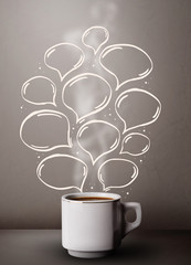 Coffee mug with hand drawn speech bubbles