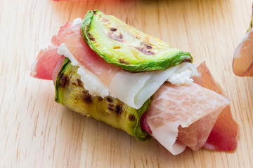 Zucchini and bacon rolls baked