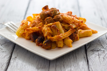 Baked pasta with meatballs