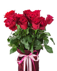 Bouquet from red roses isolated on white background.